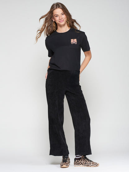 Vilagallo  Corduroy Straight Trousers-Black