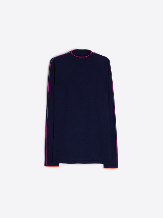 Vilagallo Sweater With Piping Trim-Navy