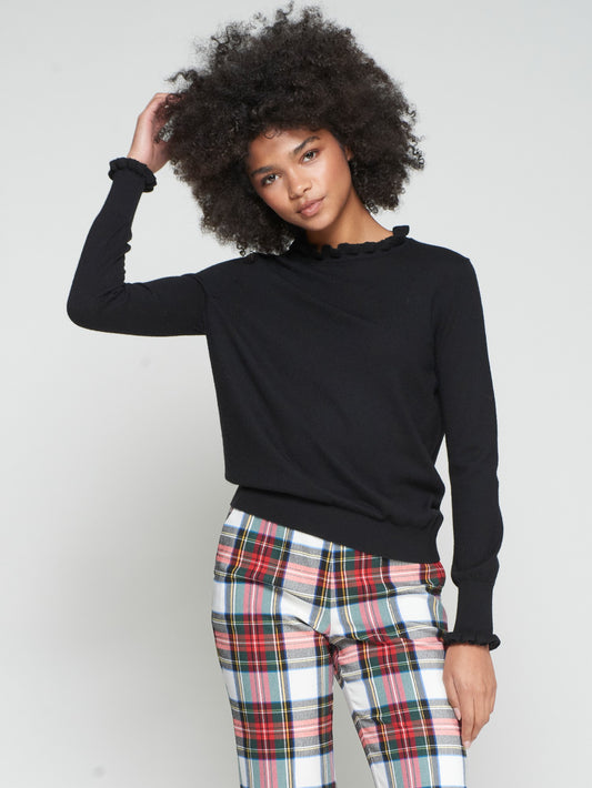Vilagallo Ruffle Neck Sweater-Black