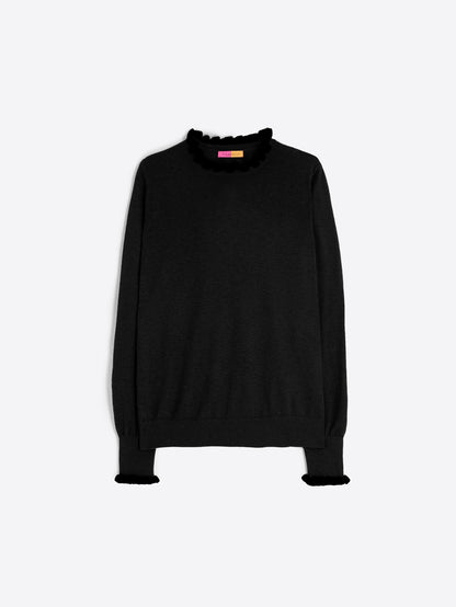 Vilagallo Ruffle Neck Sweater-Black