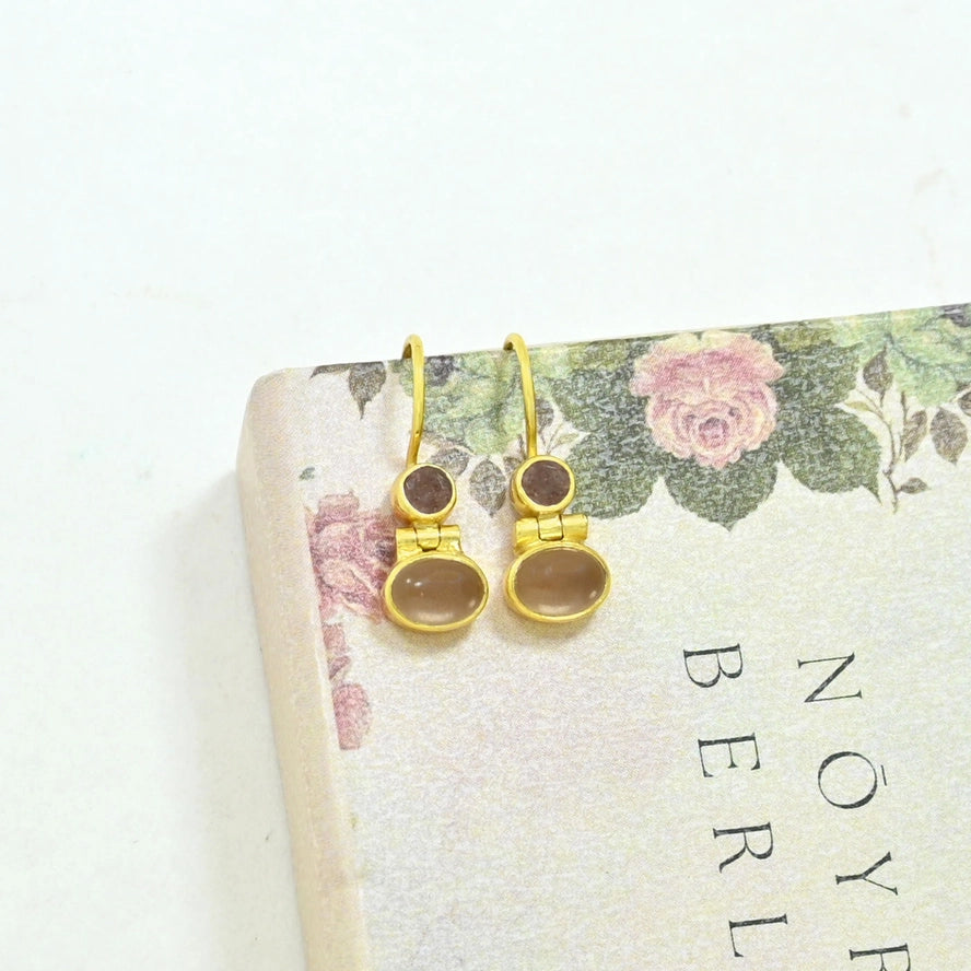 Alya Earring Gold Silver 925 - Morganite & Strawberry Quartz