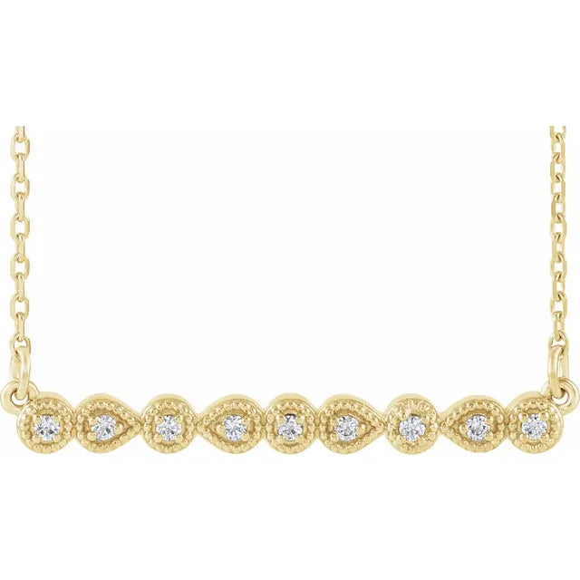14K Yellow .07 CTW Natural Diamond Milgrain Bar 16-18" Necklace