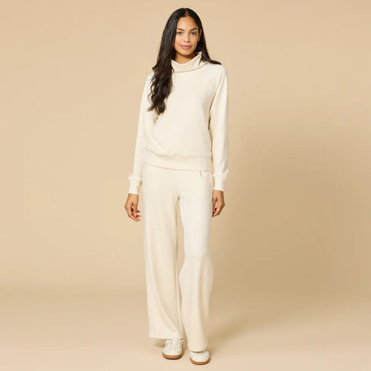 Softies Dream Tech Mock Neck Top With Pleated Pant-Almond