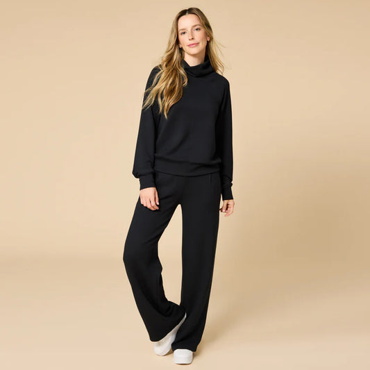 Softies Dream Tech Mock Neck Top With Pleated Pant-Black