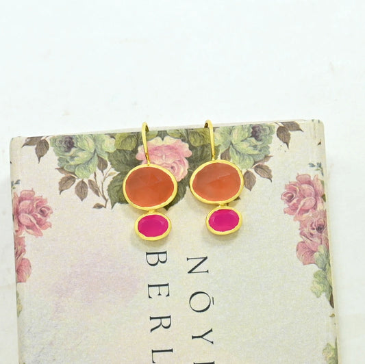 Primrose Earring Gold Plated - Pink Fuchsia Onyx & Carnelian