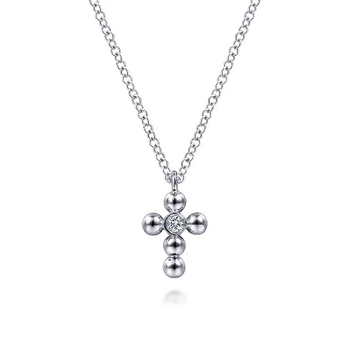 Sterling Silver Diamond and Bujukan Bead Cross Necklace