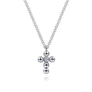 Sterling Silver Diamond and Bujukan Bead Cross Necklace