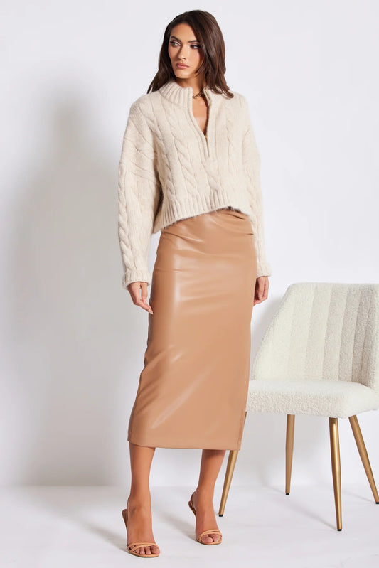 Bishop & Young Colette Vegan Leather Midi Skirt Camel