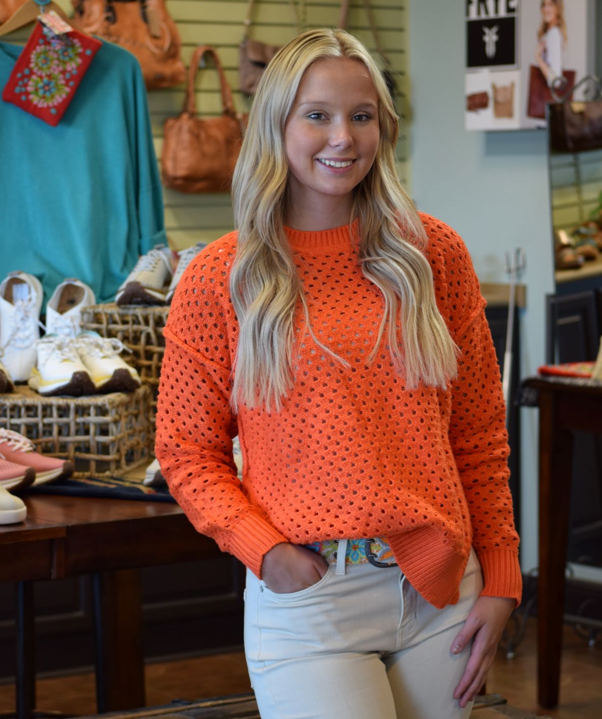 Bright Orange Crew Neck Sweater