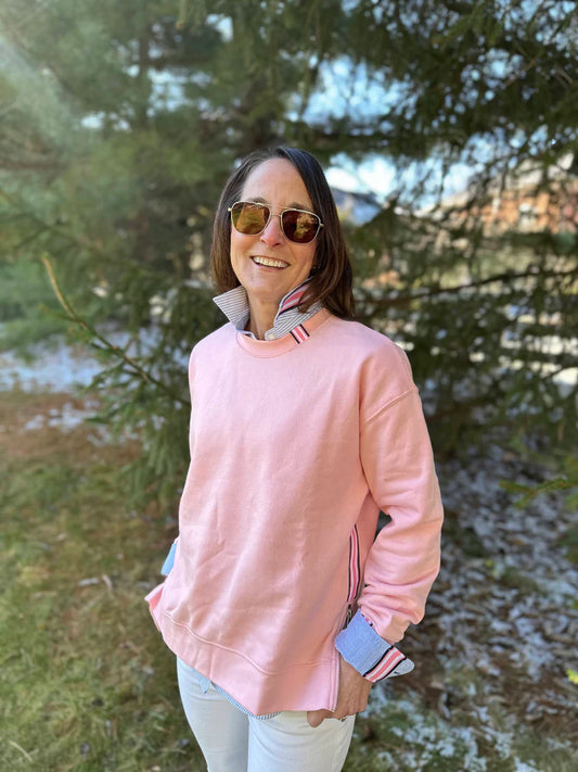 Pearly Vine Danny Sweatshirt-Pink W/Navy, White, & Pink Ribbon