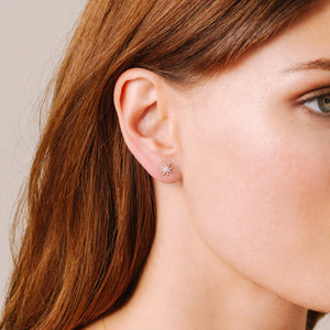 Sterling Pave Diamond Starburst Stud Earrings
