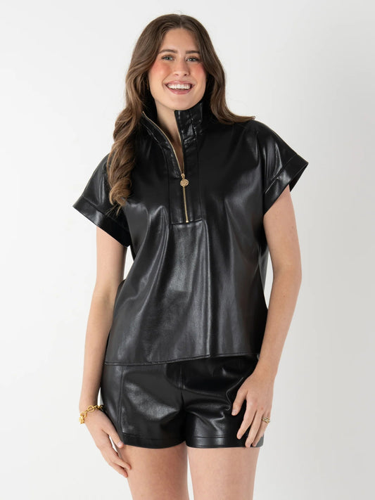Emily McCarthy Poppy Pullover- Black Vegan Leather
