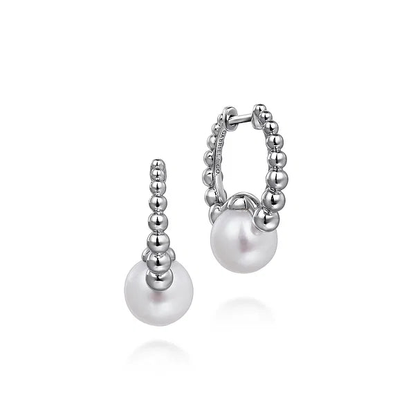 Gabriel Sterling Silver Pearl Bujukan Medium Huggie Hoop earrings