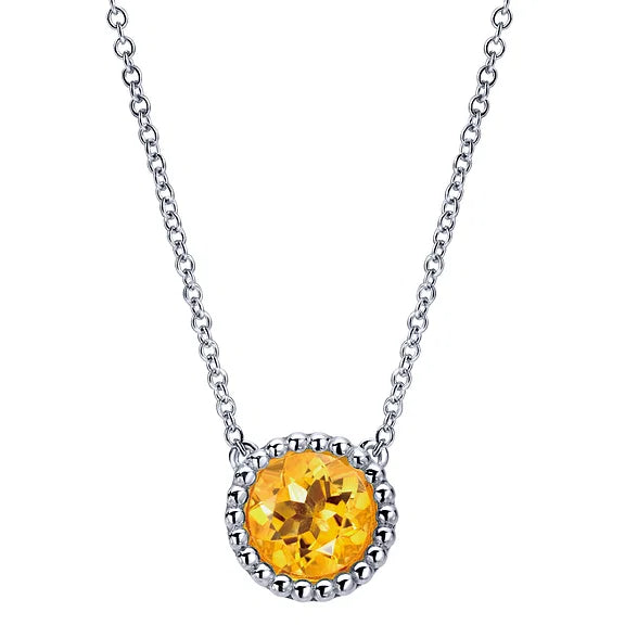 925 Sterling Silver Round Citrine Pendant Necklace