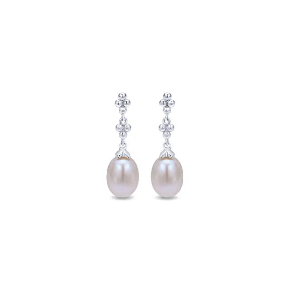 Gabriel Sterling Silver Linear Pearl Drop Earrings