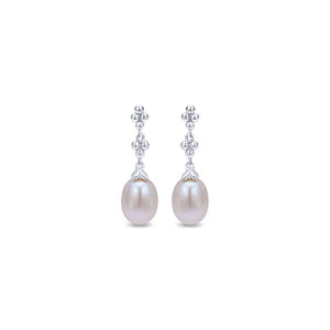 Gabriel Sterling Silver Linear Pearl Drop Earrings