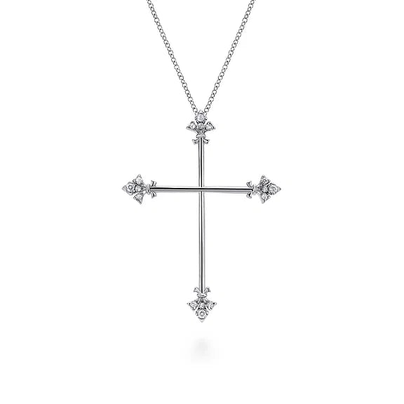 Gabriel 925 Sterling Silver White Sapphire Finial Cross Pendant Necklace