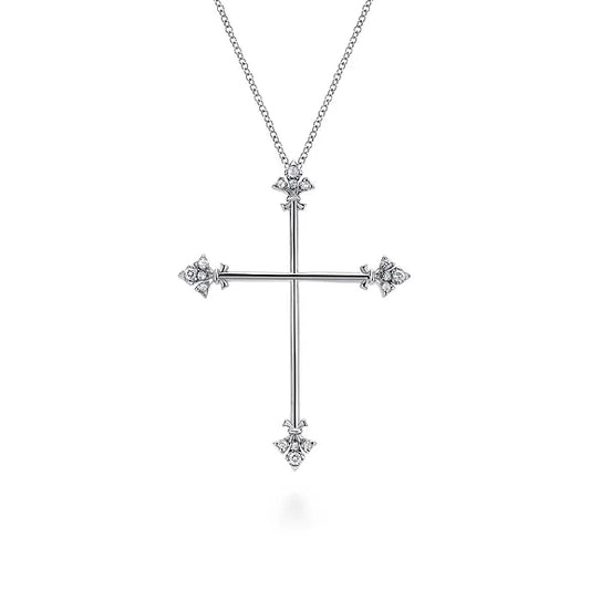 Gabriel 925 Sterling Silver White Sapphire Finial Cross Pendant Necklace