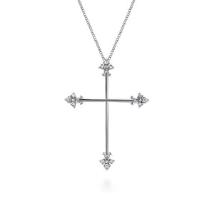 Gabriel 925 Sterling Silver White Sapphire Finial Cross Pendant Necklace