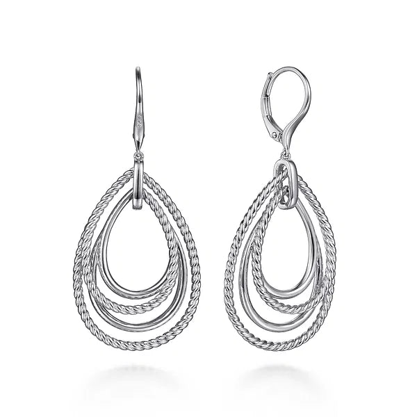 Gabriel 925 Sterling Silver Multi Row Open Teardrop Lever Back Earrings