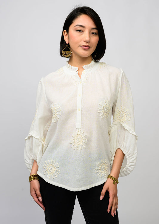 Ivy Jane Hand Embroidered Blouse-Ivory