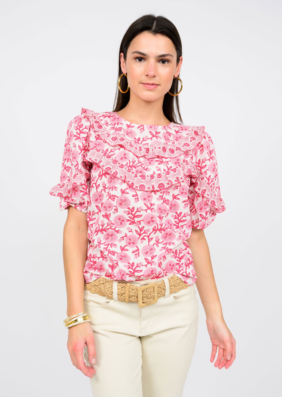 Ivy Jane Scalloped & Ruffle Top-Red