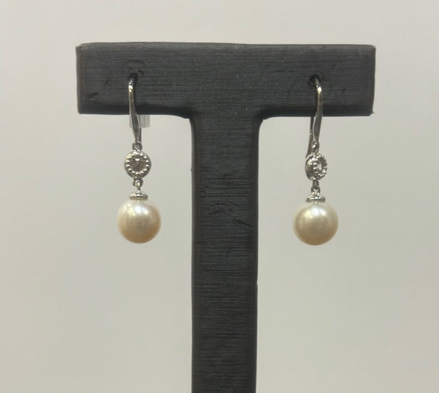 Gabriel Sterling Silver Bujukan White Sapphire and Pearl Fish Wire Drop Earrings