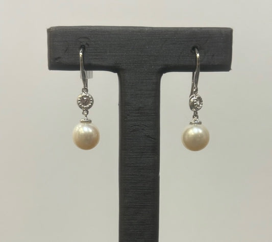 Gabriel Sterling Silver Bujukan White Sapphire and Pearl Fish Wire Drop Earrings