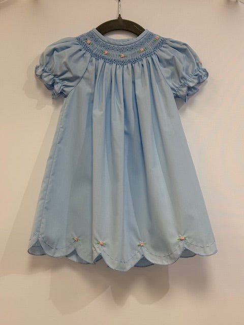 Rosalina smocked scalloped blue dress