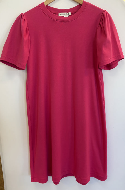 Necessitees Puff Sleeve Swing Dress-Fuschia