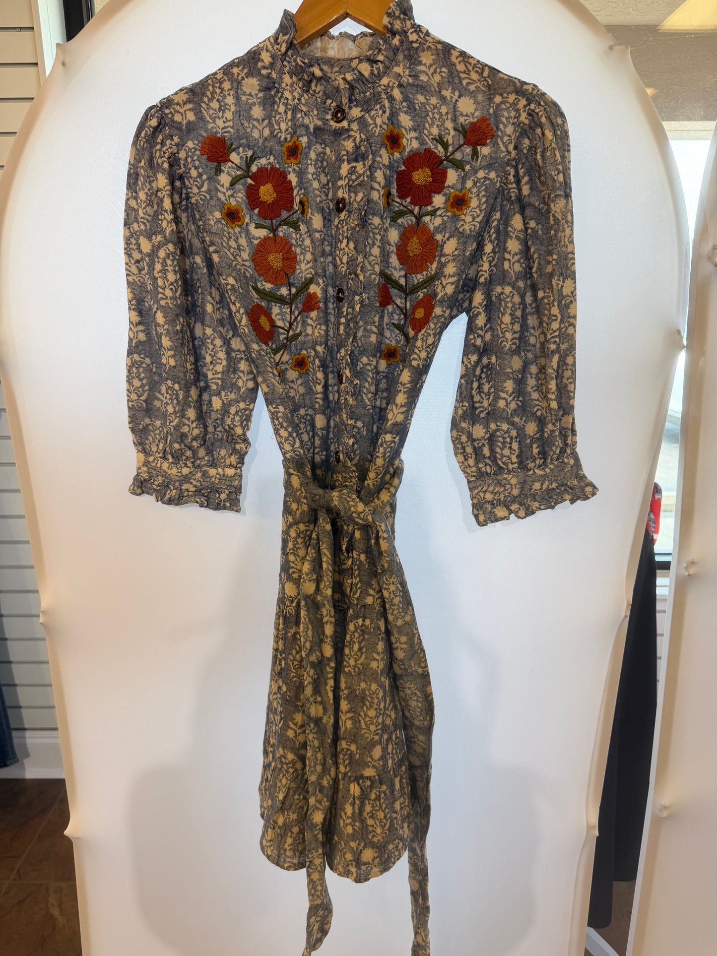 Uncle Frank Blue Floral Embroidered Dress