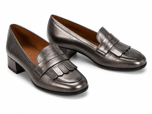 Wonders Metallic Loafers-Grey Metallic