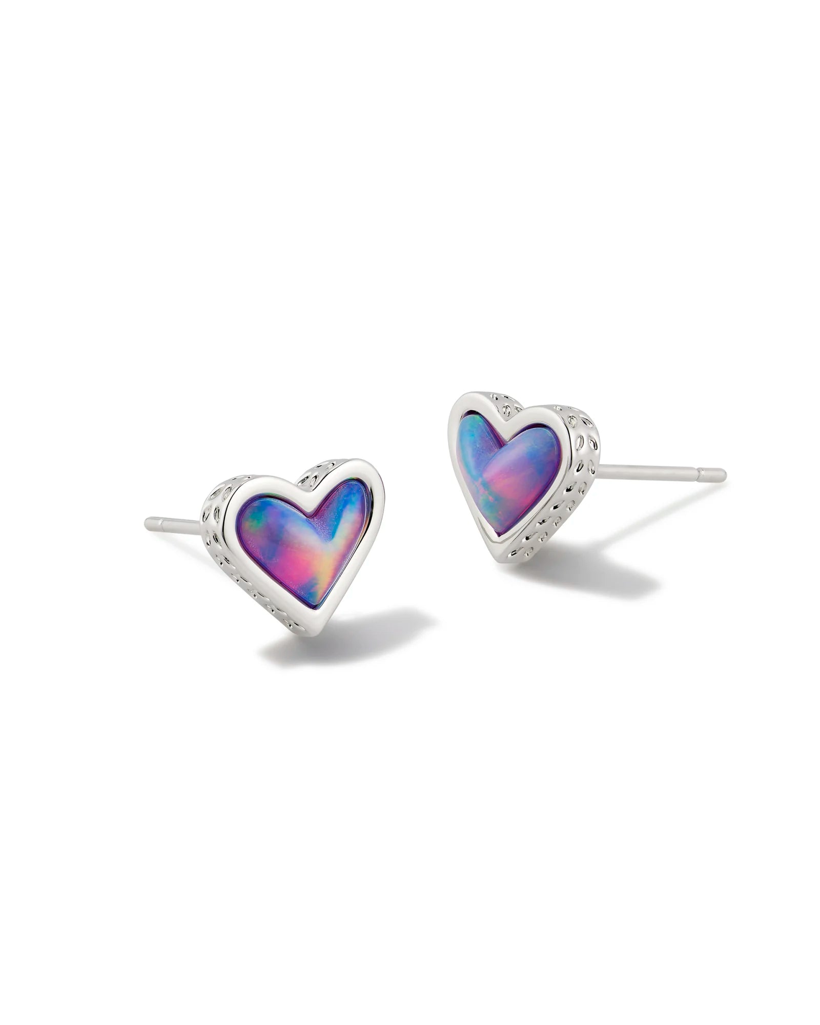 Kendra Scott Framed Ari Heart Rhodium Earrings in Lilac Opalescent Resin