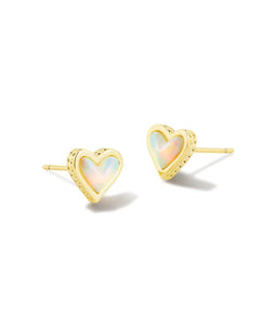 Kendra Scott Framed Ari Heart Gold Earrings in Iridescent Drusy