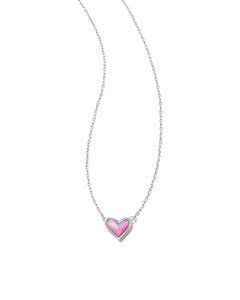 Kendra Scott Framed Ari Heart Rhodium Necklace in Lilac Opalescent Resin