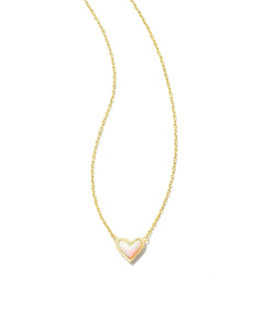 Kendra Scott Framed Ari Heart Gold Necklace in White Opalescent