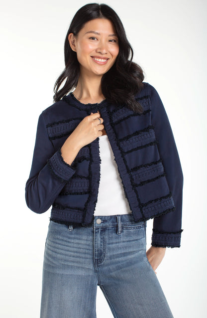 Liverpool Collarless Jacket with Fray & Lace-Midnight