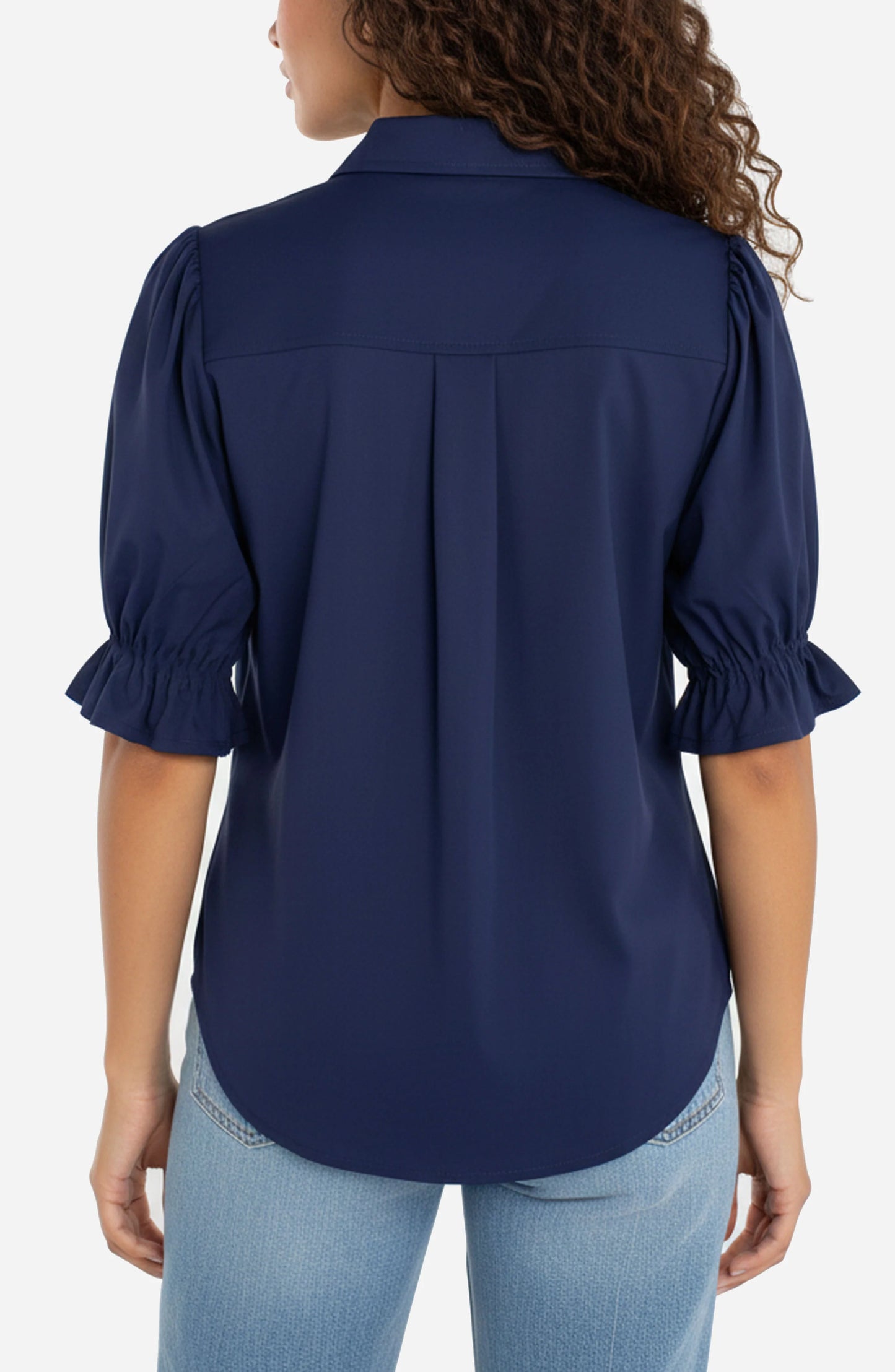 Liverpool Puff Sleeve Snap Front Shirt-Navy Ink