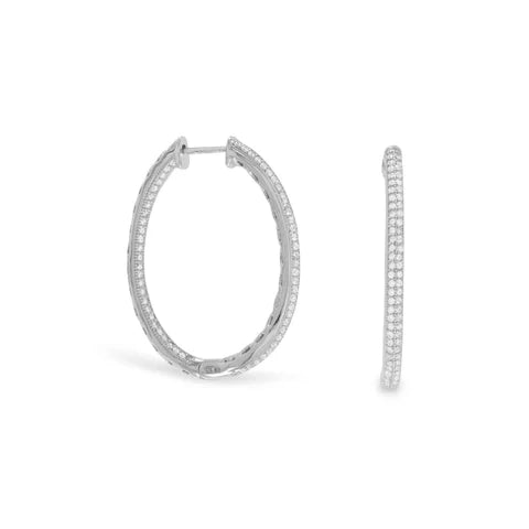 MMA Rhodium Plated CZ Inside Out Oval Hoops