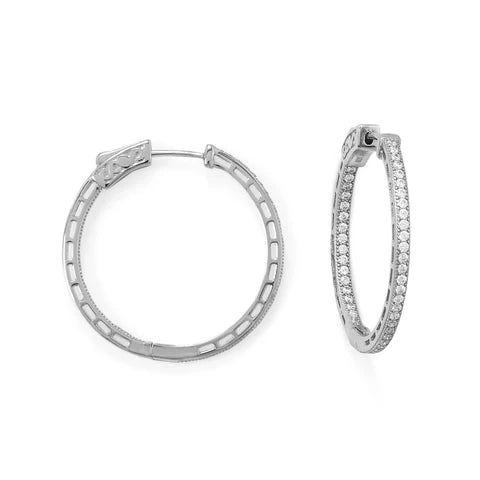 MMA Rhodium Plated CZ Inside Out Round Hoops