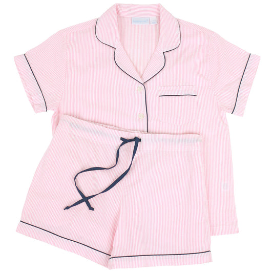 Needham Lane Navy Shorty PJ Set-Pink Seersucker