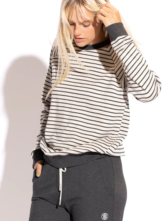 Capote Nora Oat and Charcoal Stripe Top