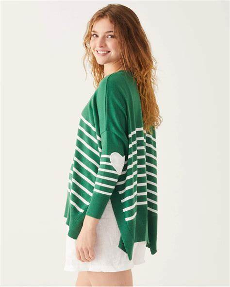 Amour Sweater in Evergreen and White Stripe