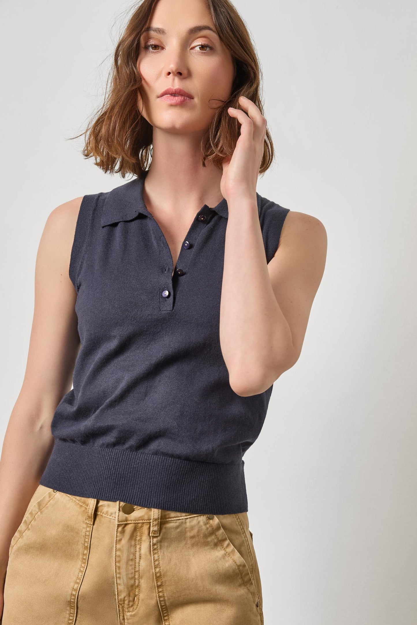 Lilla P Sleeveless Polo Sweater-Navy