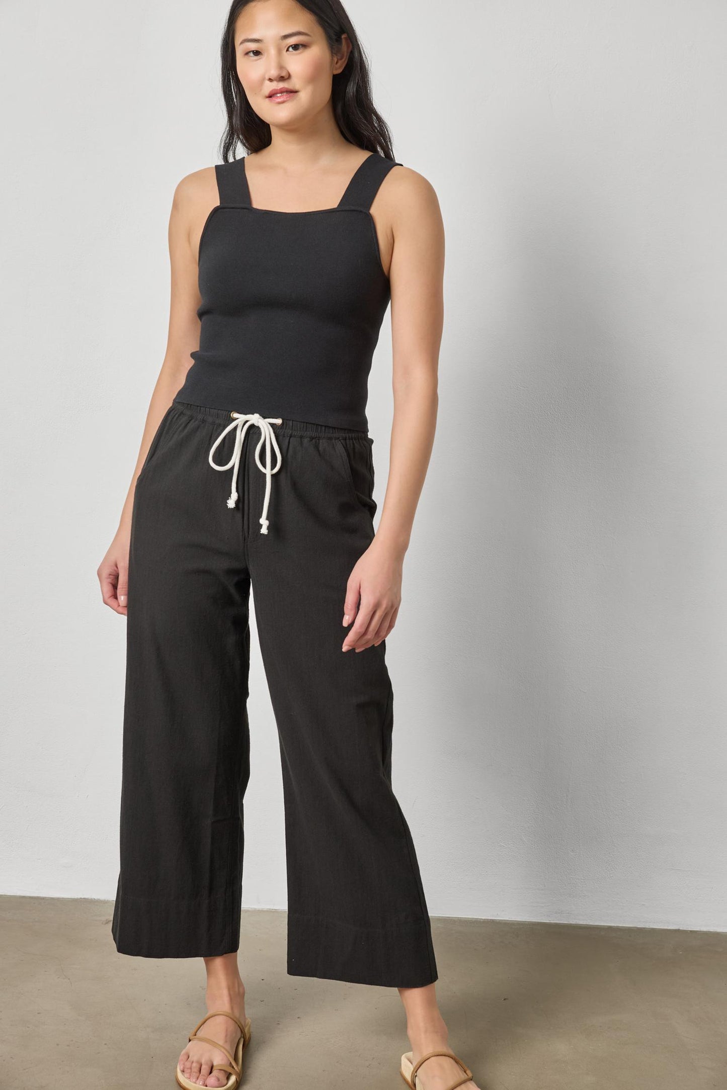 Lilla P Wide Strap Knit Tank-Black