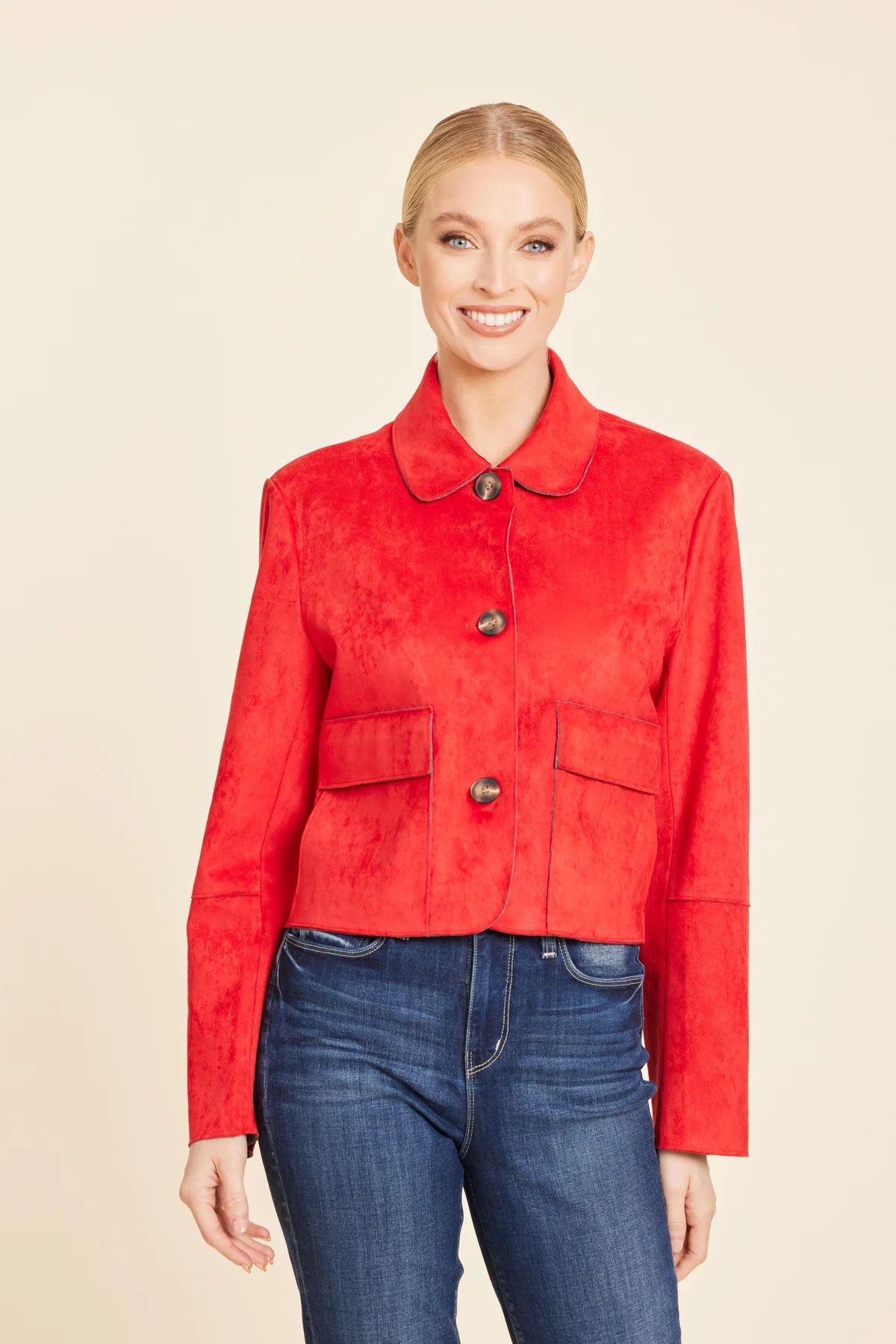 Dolce Cabo Faux Suede Two Pocket Jacket-Red