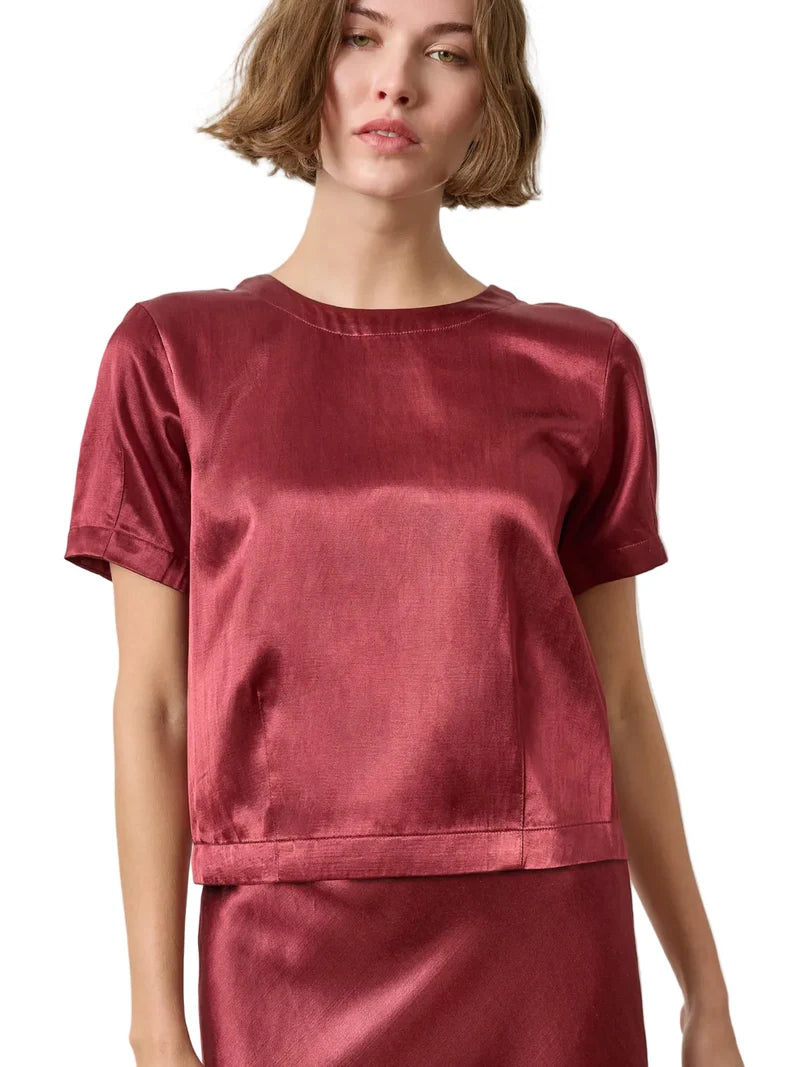 Lilla P Slub Woven Darted Top-Cabernet
