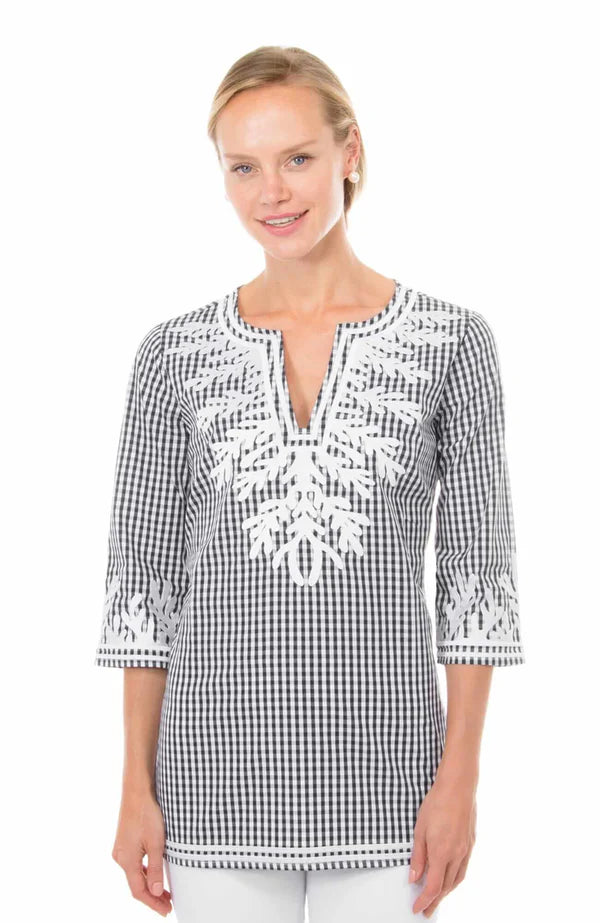 Gretchen Scott Cotton Gingham Tunic - The Reef Black and White