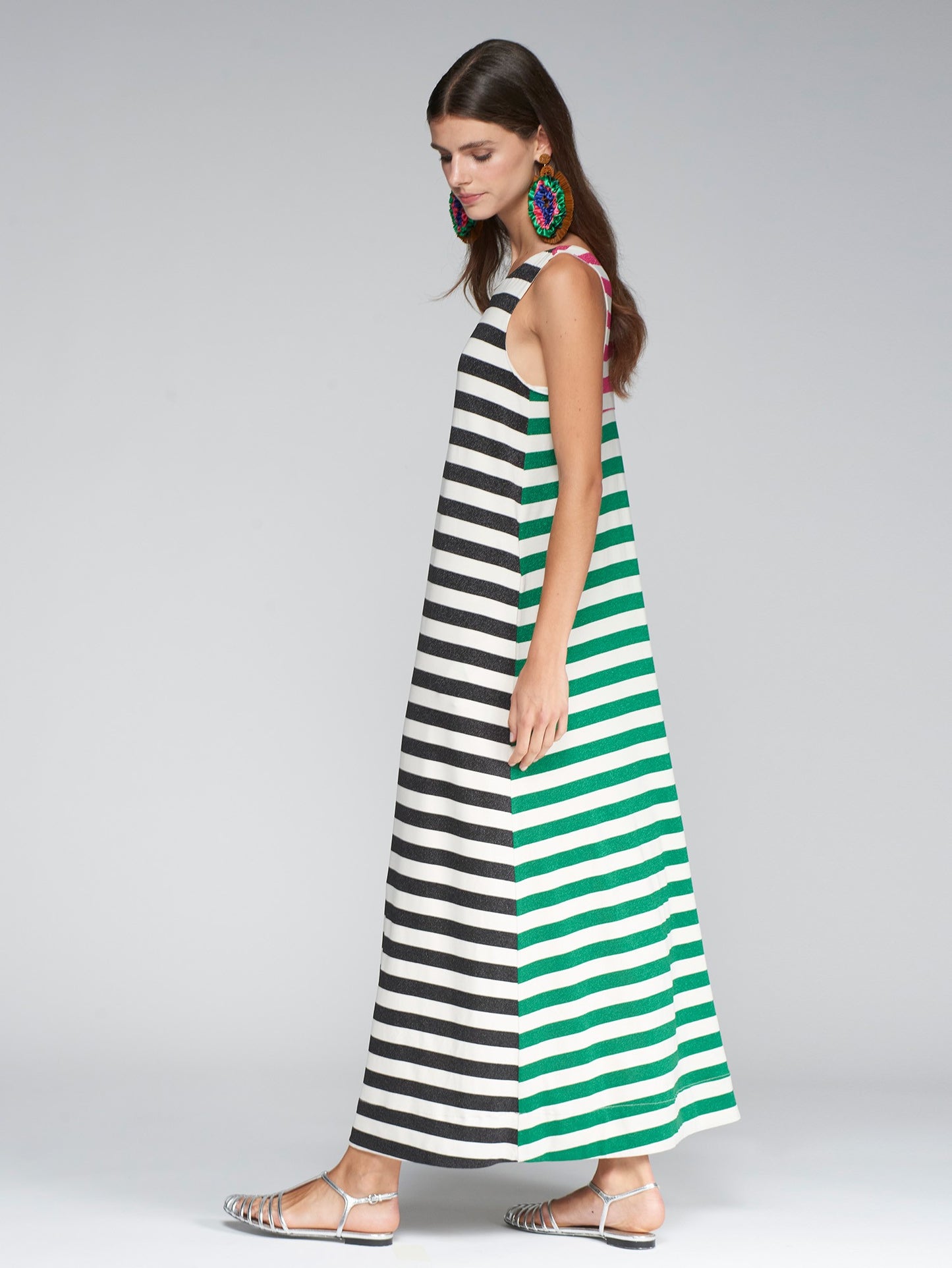 Vilagallo Zina Multi Stripe Maxi Dress