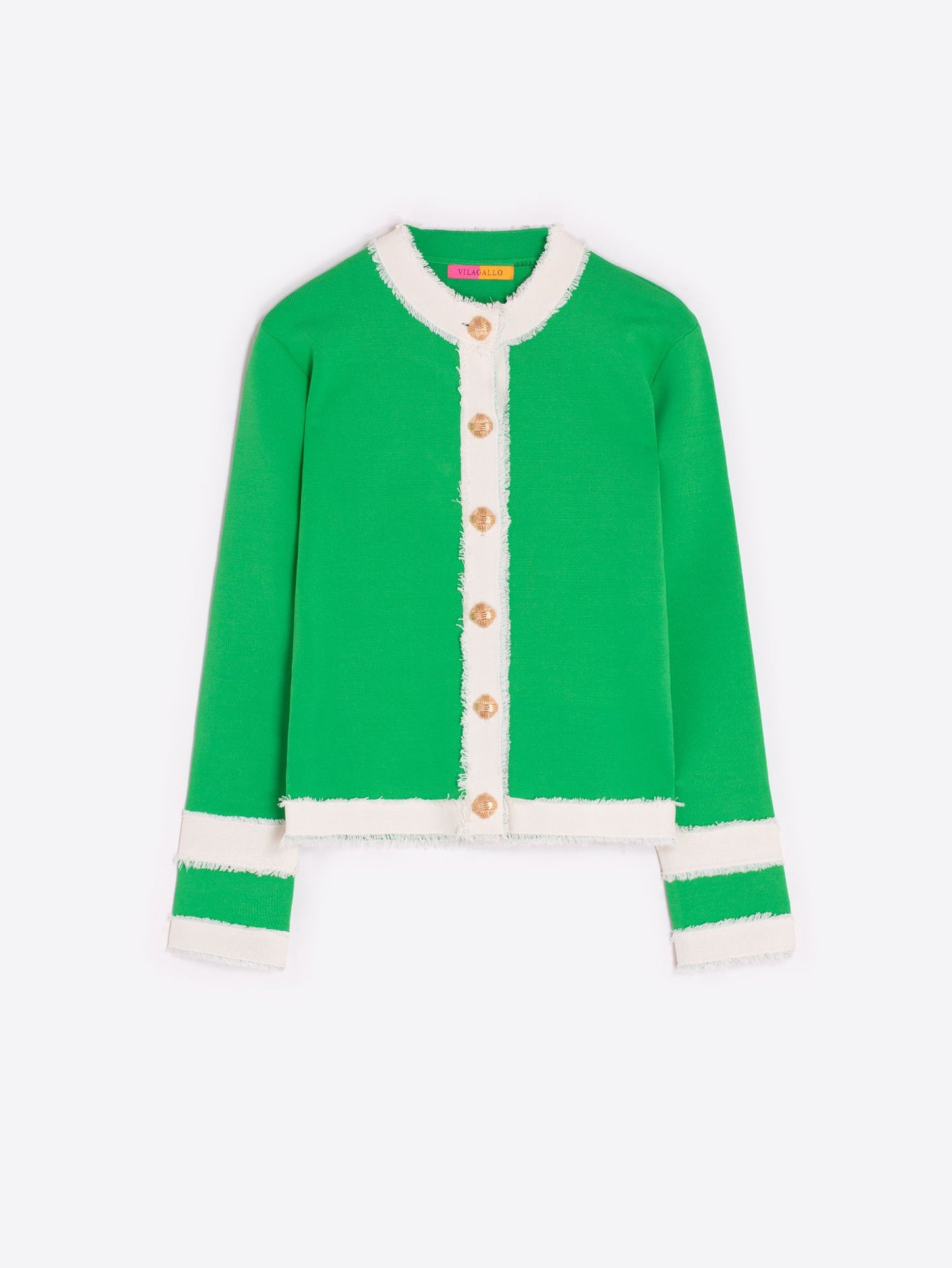 Villagallo Green & Ecru Button Front Cardigan